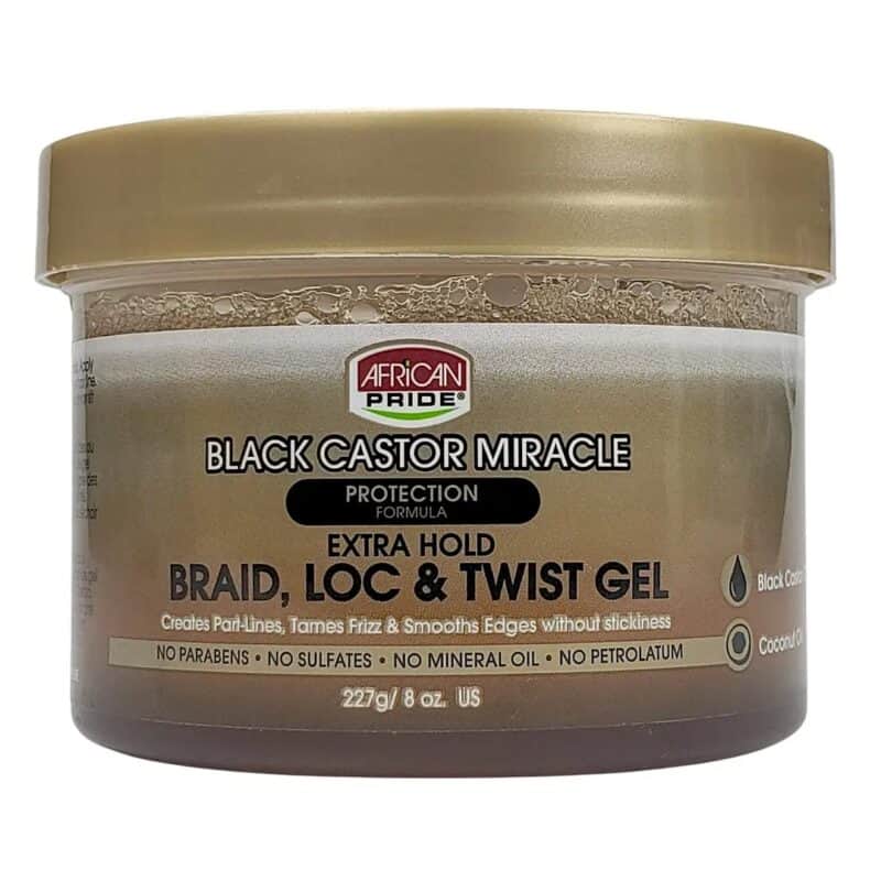 African Pride Black Castor Miracle Braid, Loc & Twisting Gel 227g (8 oz) tub